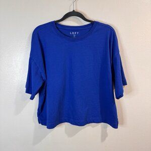 Ann Taylor LOFT T-shirt Oversized XL Royal Blue Crewneck 100% Cotton Boxy